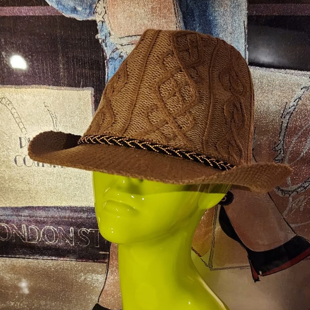 Tan Cable Knit Fedora Hat